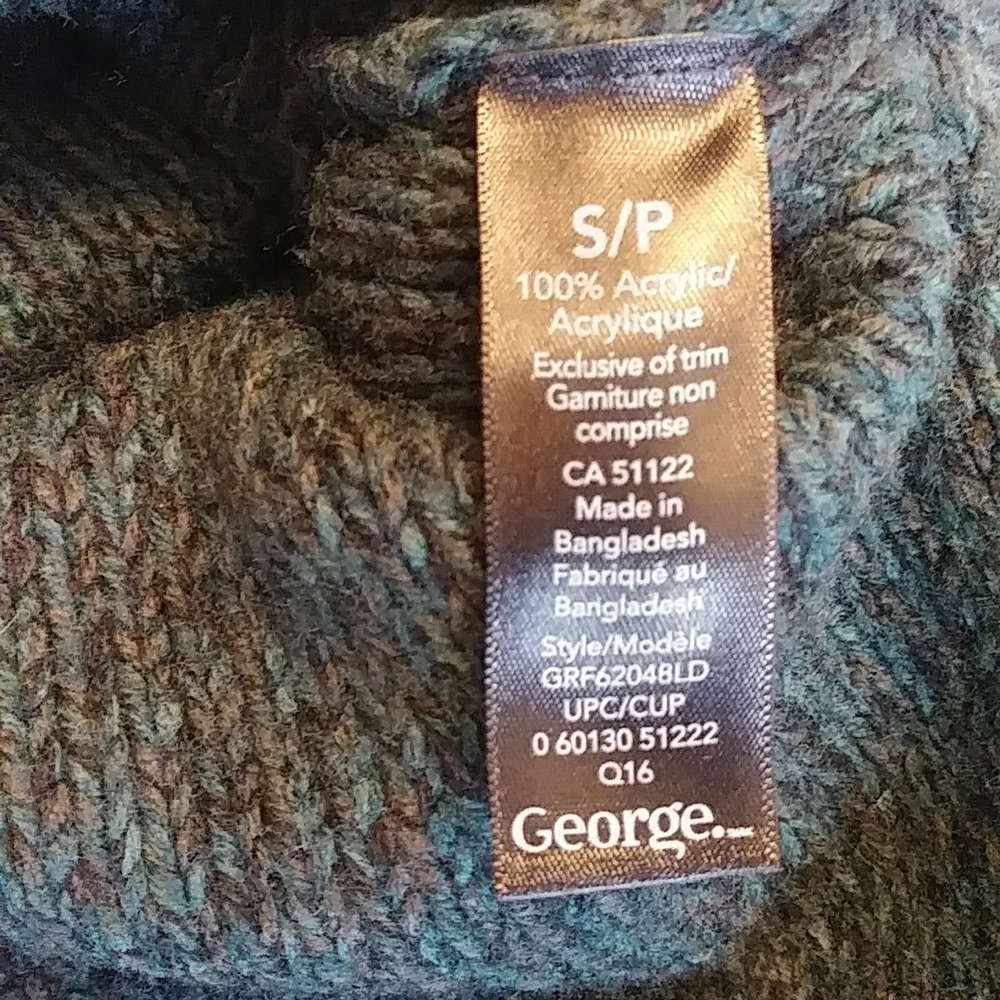 Sleeveless oversized turleneck Cableknit poncho sweater pullover green sz S - Picture 4 of 5